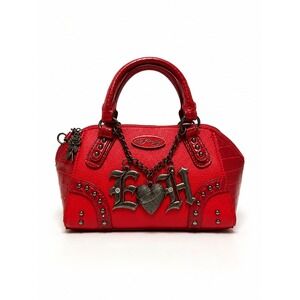 NWT Ed Hardy Red Mini Satchel Crossbody Bag EH Charm Studded Y2K Goth Punk